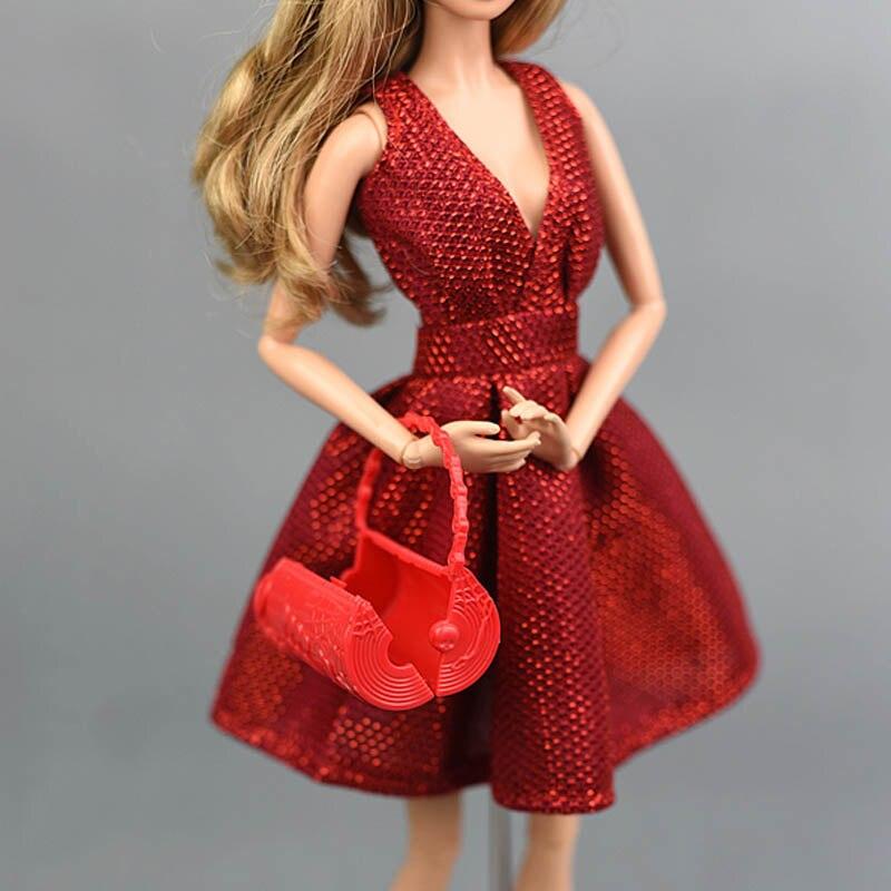 Кукольное платье для куклы Барби, одежда, наряд, вечернее платье с v-образным вырезом для кукольного домика Барби, шляпа, сумка, обувь, ботинки 1/6, аксессуары для кукол, малыш