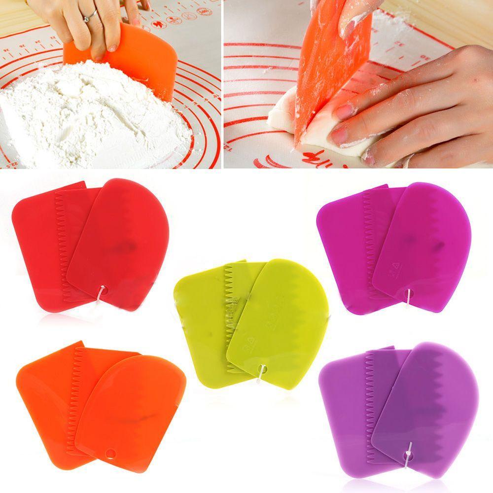 3PCS New Plastic Kitchen Dough Cutter Cookie Decorating Spatula Cake Scraper Pastry Butter