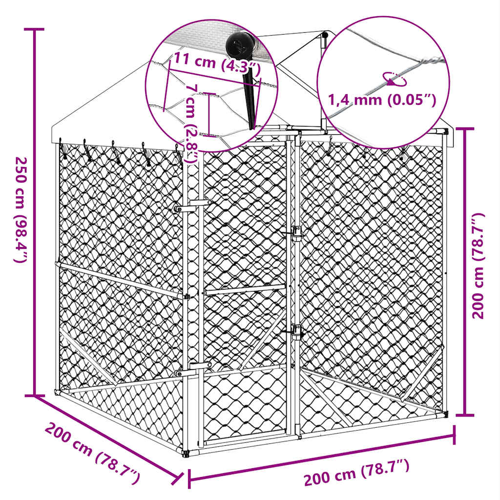 Outdoor Dog Kennel with Roof Silver 2 x 2 x 2.5 m Galvanized Steel