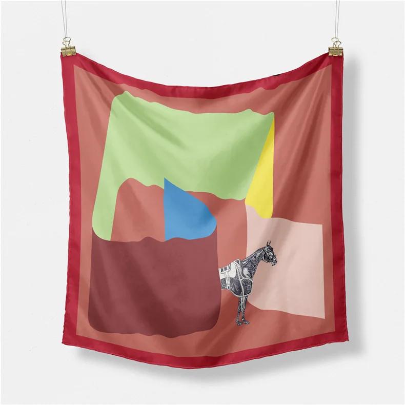 Luxury Print Silk Square Scarf Women Spring Neck Tie Shawl Wraps Female 53cm Hair Hand Wrist Headkercheif Hijab Bandana