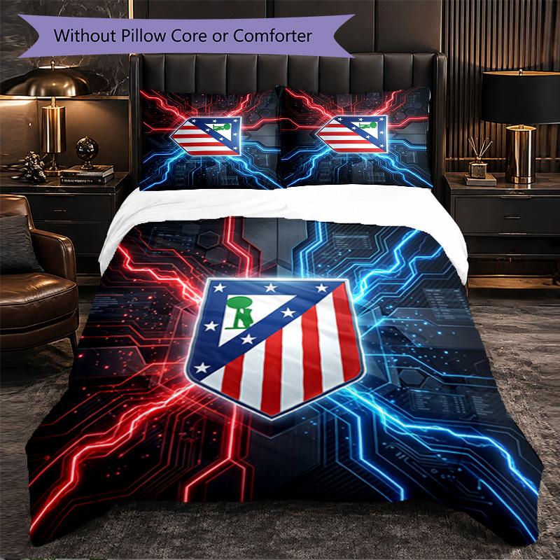 Atletico Madrid Pattern 3 Pieces Bedding Set Soft Microfiber Duvet Cover with Pillow Cases for Bedroom
