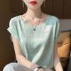 Женская летняя свободная тонкая футболка с круглым вырезом и короткими рукавами, универсальный и стильный повседневный топ