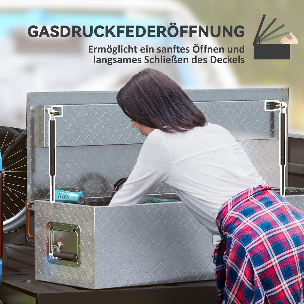 Sturdy Aluminum Storage Box with Side Handles, Lock and Keys, Tool Box, 99 x 33 x 25.5 cm