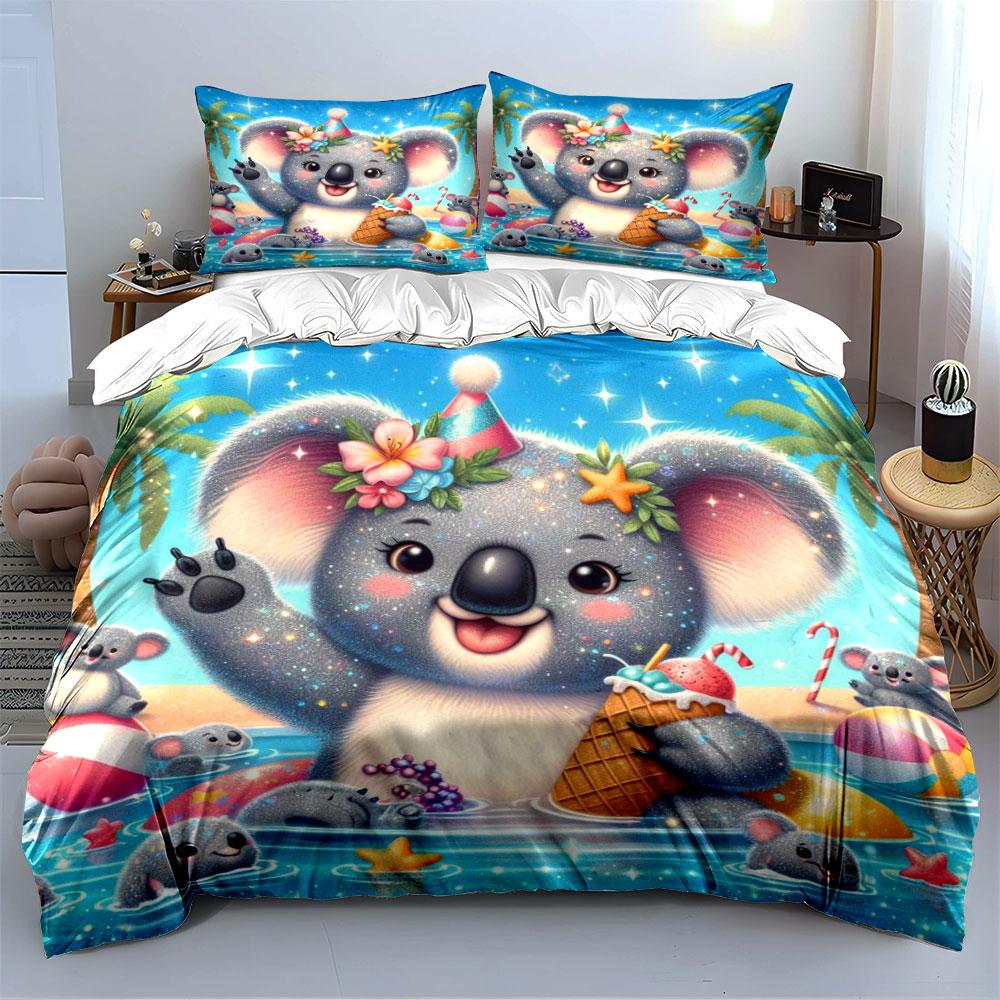 Cute Cartoon Koala Bedding Set Bedding Duvet Cover Set Duvet Cover Pillowcases (1 * Duvet Cover 2 * Pillowcases, without duvet insert)
