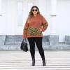 Women's Plus Size Hooded Leopard Print Pocket Patchwork Plush Hoodie