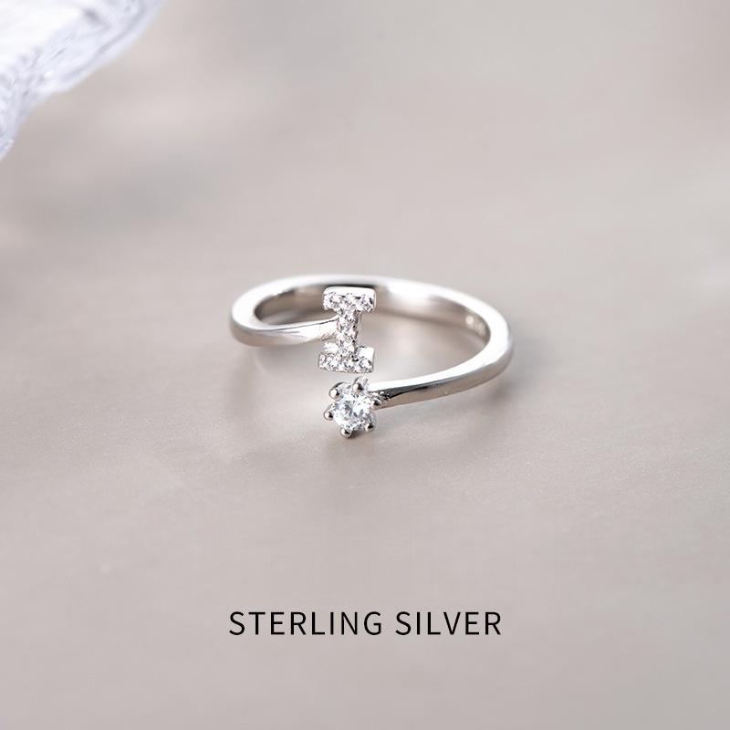 Hot Sale Adjustable Fashion 26 Letters Ring 925 Sterling Silver Jewelry For Women Gift