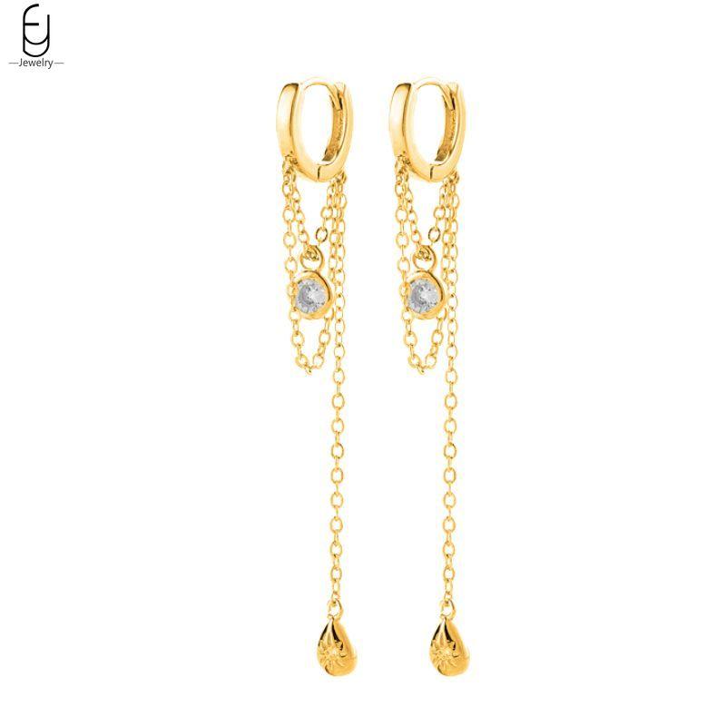 925 Silver Needle Luxury Long Chain Tassel Crystal Stud Earrings For Women Exquisite Pendant Gold Earrings Fine Jewelry