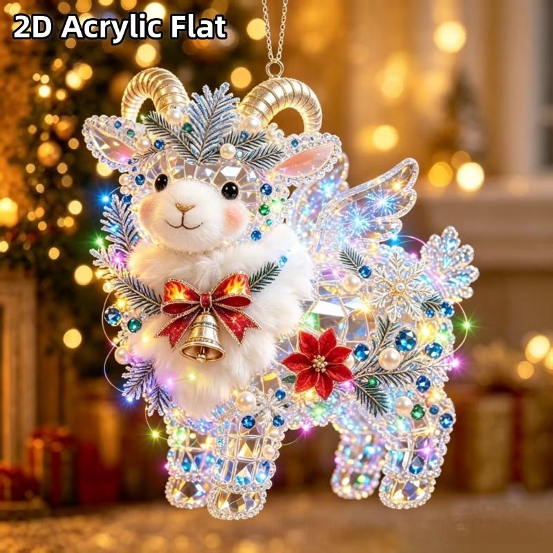 2D Flat Shining Goat Acrylic Hanging Ornament Cute Christmas Tree Pendant for Kids Room Xmas Decor