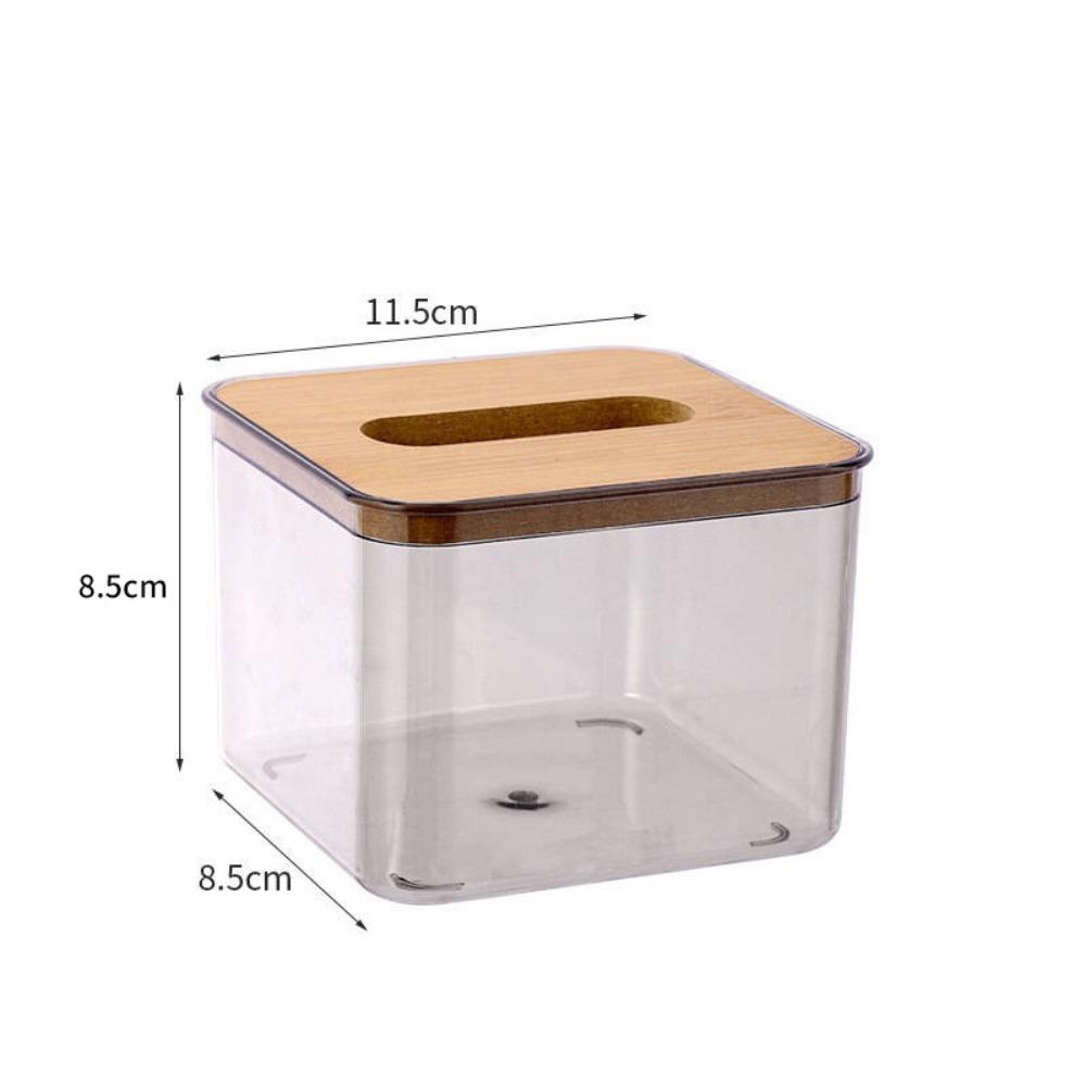 Plastic Clear Tissue Box Wooden Cover Transparent Paper Towel Box Multifunctional Durable Napkin Holder Household Use