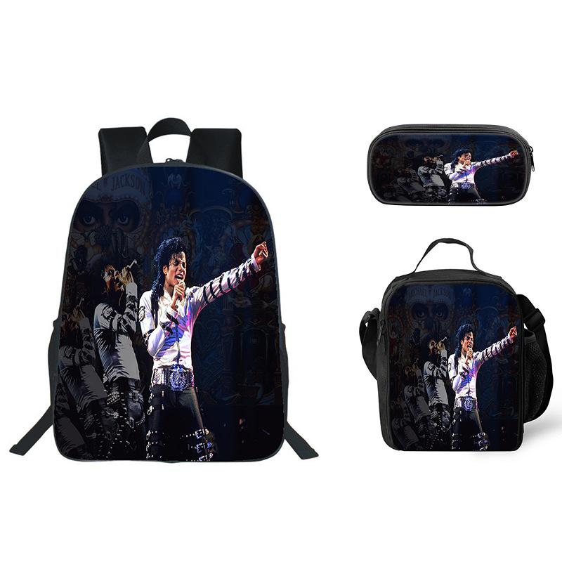 Student Backpack Lunch Bag Pencil Case 3-Piece Set, Waterproof Durable Large Capacity, MJ Pattern, Kids School Bag Set