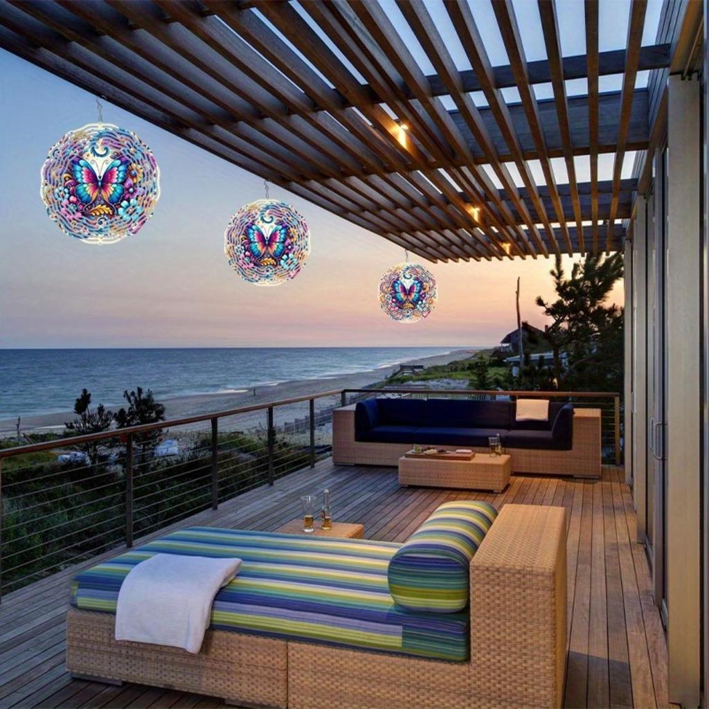 Dynamic Outdoor Wind Chime Decor - Colorful Butterfly & Floral Metal Spinner (High-End Sublimation Craft)