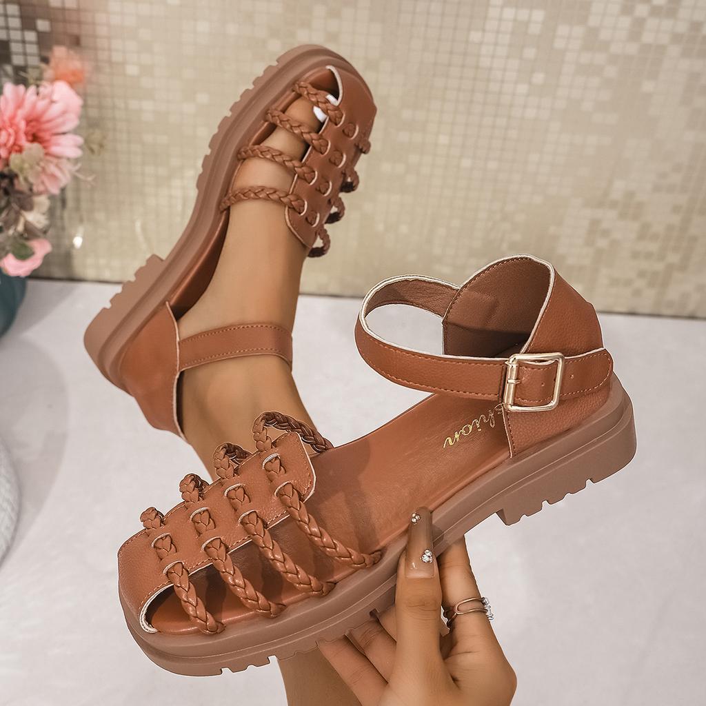 Fashion 2025 Summer Women Fashion Luxury Sandals Casual Thick Bottom Jelly Shoes Woven Roman Style Hollow Out Design Comfortable Sandals