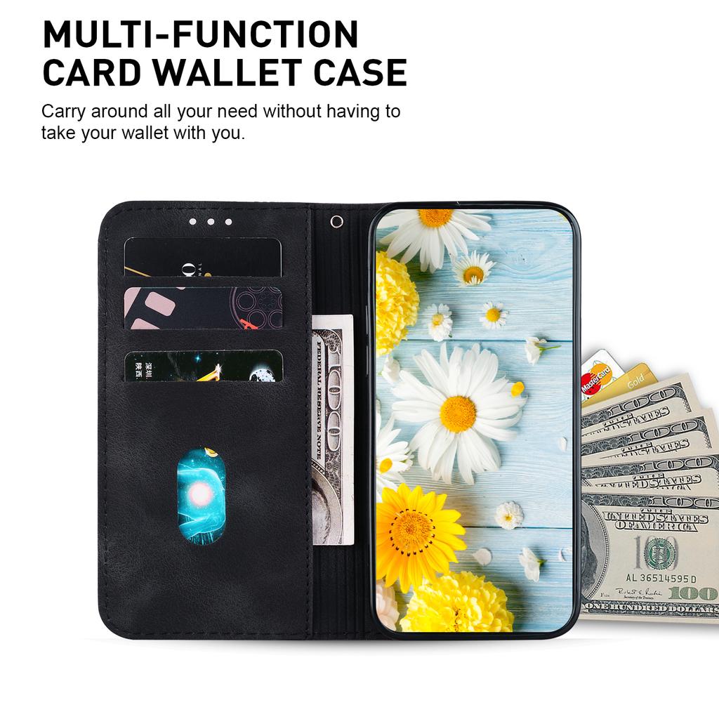 For iPhone 16 Wallet Case PU Leather Phone Cover Flower Imprinted