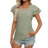 Свежая летняя женская однотонная футболка с V-образным вырезом и короткими рукавами, ажурный топ