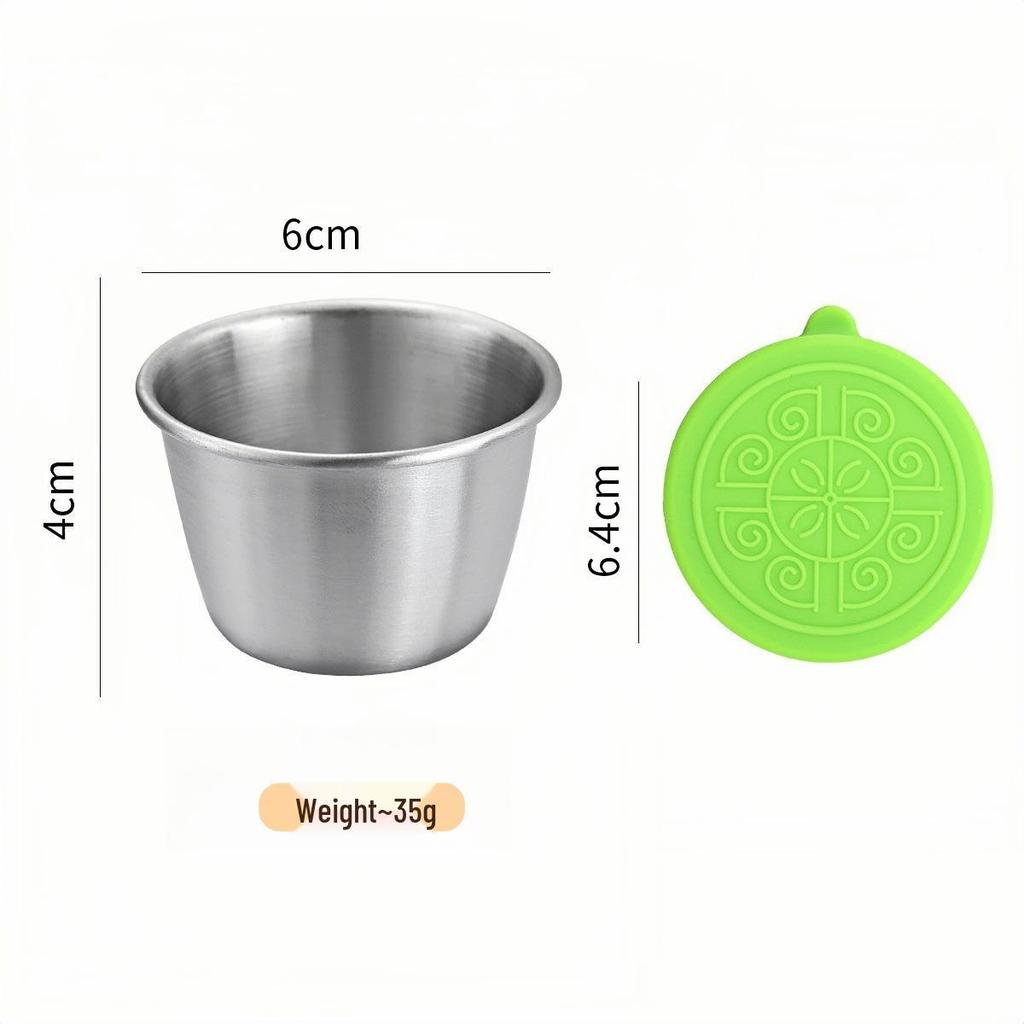 50/70ML Stainless Steel Sauce Cup with Silicone Lid - Leak-Proof Seasoning and Dipping Container