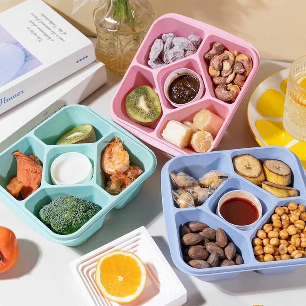 Новые контейнеры для закусок из пшеничной соломы, 5 отделений, безопасные для микроволновой печи, коробки для хранения еды, многоразовый ланч-бокс для приготовления еды на неделю, для взрослых