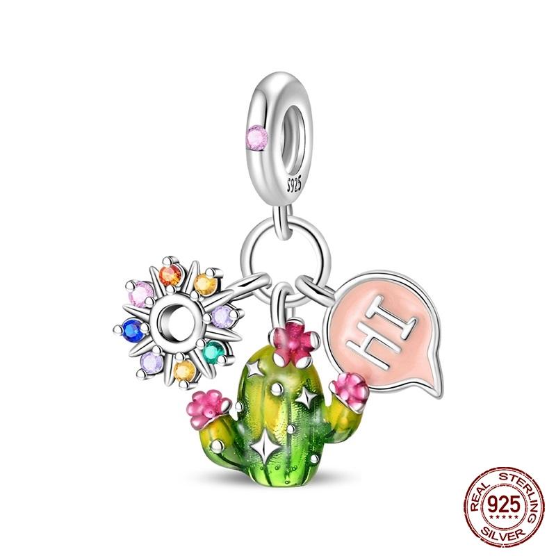 New Copper Cactus Flower Bird Bear Pony Bag Charms Beads Fit Charms Brand Original Bracelet Diy Fine Jewelry Gift