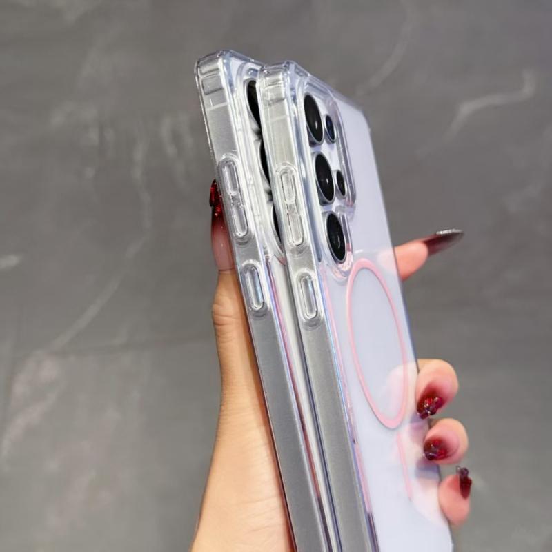 Для Samsung Galaxy S25 Ultra S22 S23 FE S24 Plus Edge Чехол для телефона Magsafe Магнитная Беспроводная Зарядка Прозрачный Жесткий Чехол Funda Capa