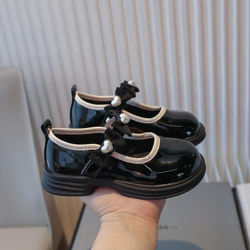 Girl Little Leather Shoes 2025 Autumn New Fashionable and Versatile Child Shoes Elegant Lightweight Bow Girls Flat Casual Shoes