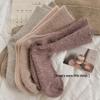 Women's Winter Fleece-Lined Mid-Calf Socks: Extra Thick, Soft, Ribbed, Japanese-Style, Solid Color, Perfect for Sleep or Home Use.