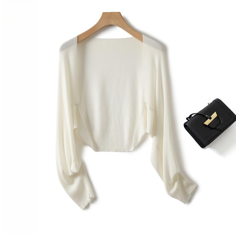 Льняной шёлковый трикотажный кардиган с длинными рукавами, женский короткий жилет, летняя блузка, тонкая шаль, верхняя одежда, солнцезащитная одежда