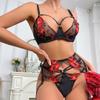 Европейский и американский сексуальный вышитый комплект нижнего белья - Прозрачный вырез Искушение, Дразнящая страсть Набор из трех предметов
