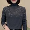 Осенне-зимний Немецкий Бархат Толстый Женский Базовый Лонгслив Модный Полуводолазка Горячий Алмаз Мать Среднего Возраста Топ с Длинным Рукавом