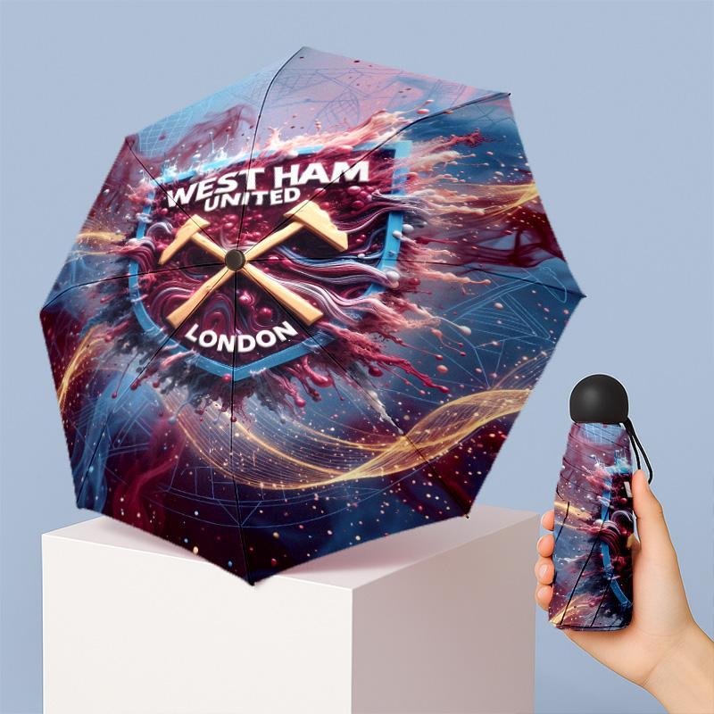 West Ham United Футбольный узор Печатный Мини 5 Складок 8 Спиц Компактный Зонт Ветрозащитный Водонепроницаемый Легкий Портативный Складной