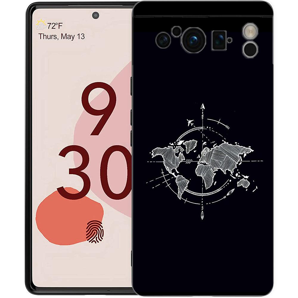 Мультяшная карта мира направление Пейзаж Чехол для телефона Для Google pixel 9 8 7 6 Pro 8A 6A 7A 5G Силиконовый Ударопрочный Черный Чехол