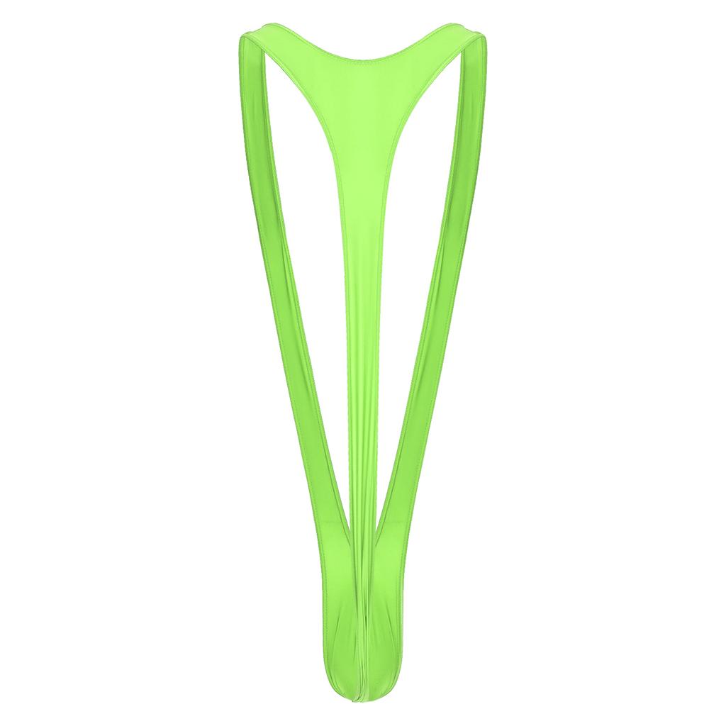Mens Swimsuit Bodysuit M-XL Glossy Finish - Thong Mankini with Bulge Pouch & V-Shaped Suspenders
