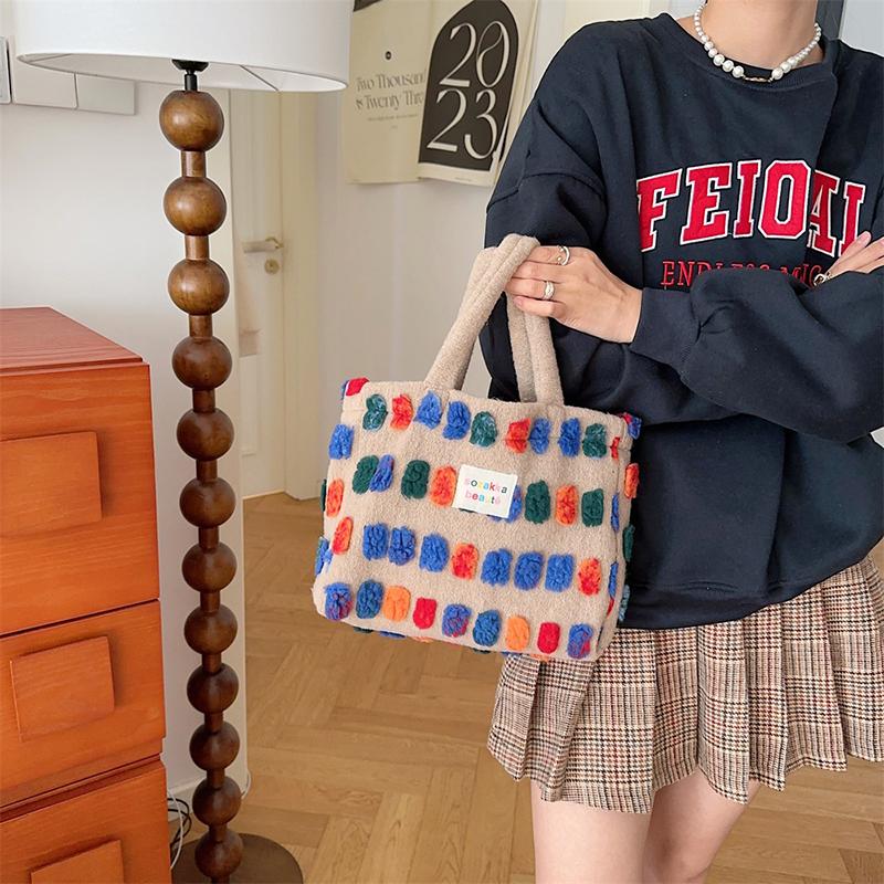 Плюшевая сумка-ведро, женская сумка, сумка через плечо, портативная сумка через плечо, сумка для хранения покупок