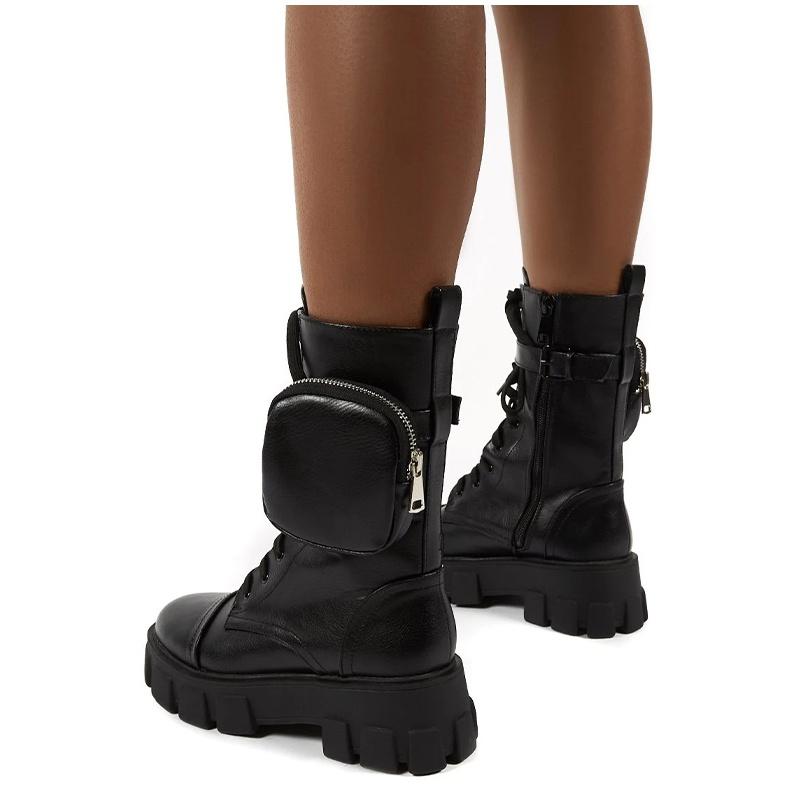 Новые женские ботинки с карманами, женские ботильоны на шнуровке, женские армейские ботинки на массивном каблуке, короткие ботинки на молнии, женская обувь на платформе