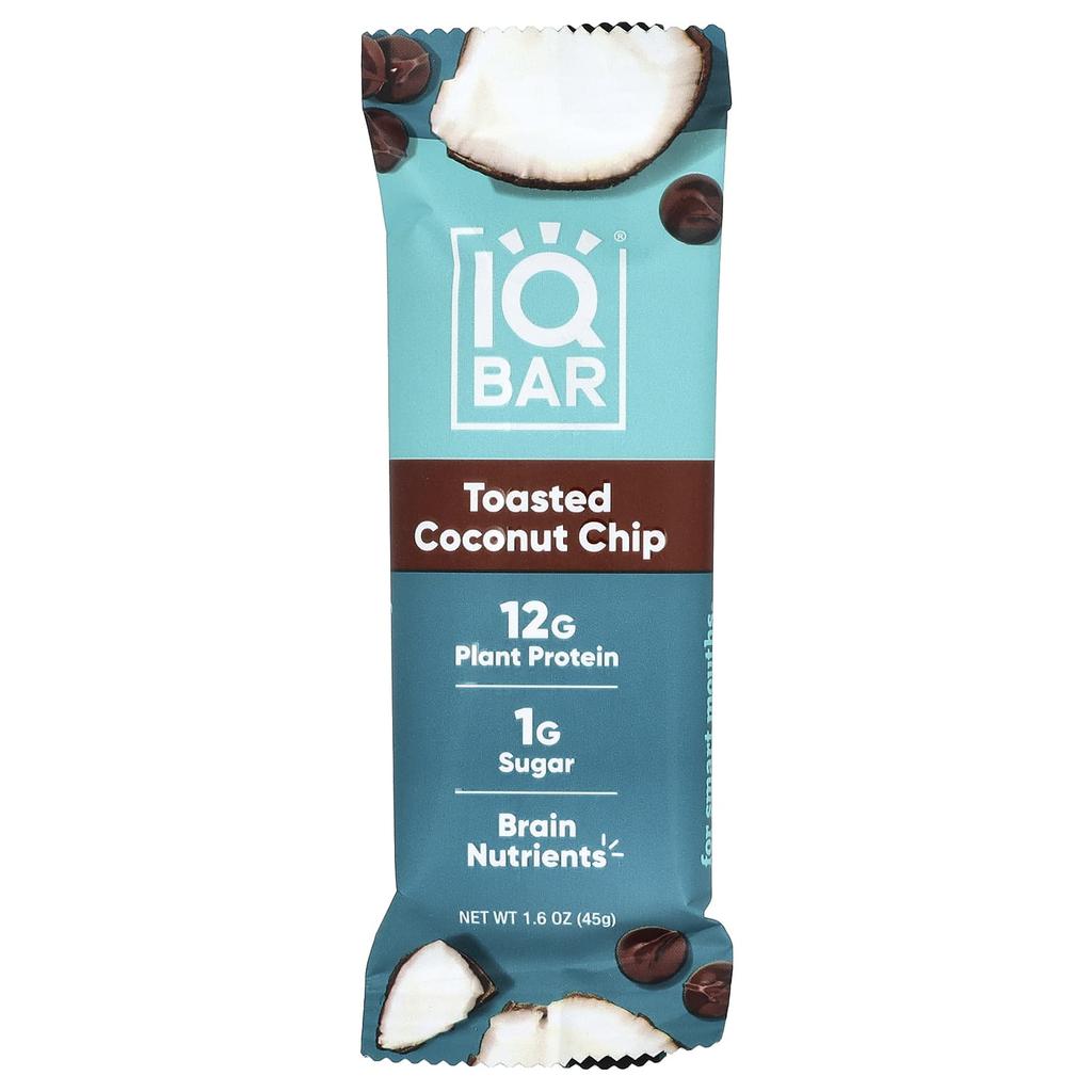 IQBAR Plant Protein Bar, Toasted Coconut Chips, 12 Bars, 45g (1.6oz) Each