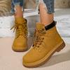 Женские модные повседневные ботинки для отдыха на открытом воздухе 2024 года, зимние новые теплые ботинки на низком каблуке с круглым носком, большие размеры, женская модная трендовая обувь на платформе