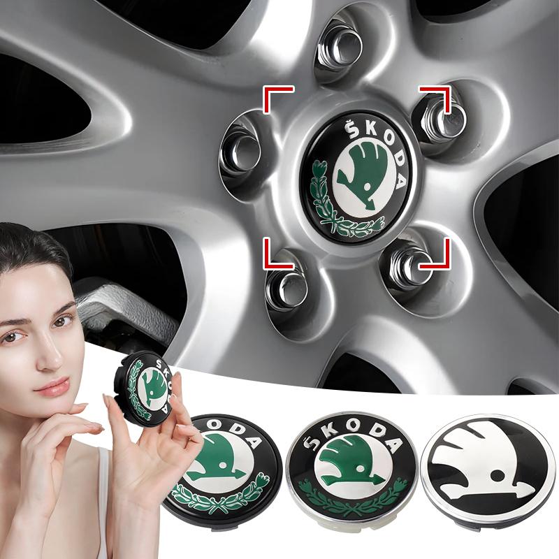 4Pcs 56mm Car Wheel Center Caps Hub Cap Covers Emblem Styling for Skoda A5 A7 A8 Fabia Karoq Superb Rapid Kamiq Octavia MK2 MK1 2 3