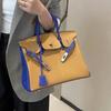New Genuine Leather Women's Bags, Top Layer Cowhide Togo Leather Color-blocking European and American Hand-held Women's Bags, Cross-border Wholesale