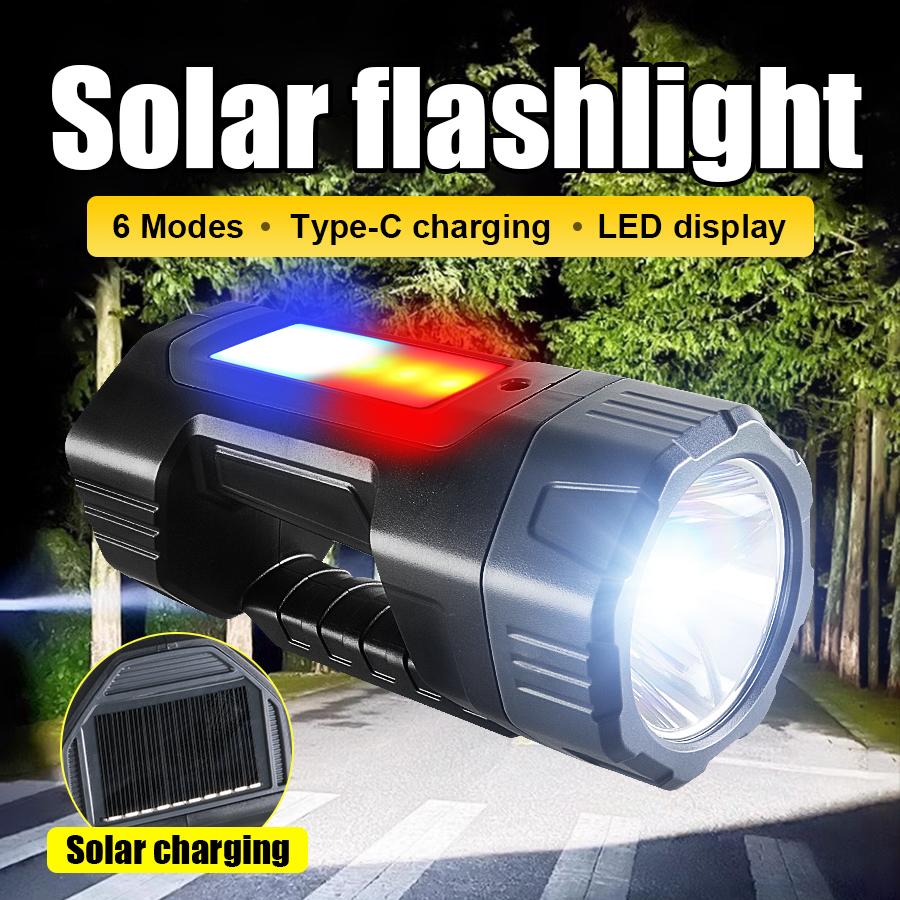 Spotlight Rechargeable Solar/USB Charging High Power LED Flashlight Tactical Super Bright Outdoor Waterproof Lantern