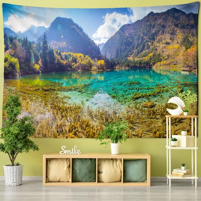Снежные горы, природный пейзаж, гобелен, настенный гобелен с рекой, матрас в стиле хиппи, богемный настенный гобелен для спальни, гостиной, дома