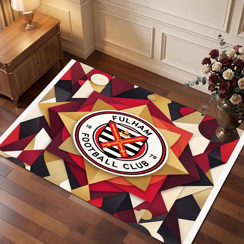 Fulham Football Print Crystal Velvet Rug, Comfortable Water Absorbent Non Slip Indoor Floor Carpet