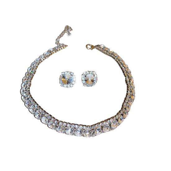 1 комплект ожерелье серьги комплект винтажный кубический цирконий регулируемая длина контрастный цвет невесты ювелирные изделия выпускной вечер свадьба серьги гвоздики