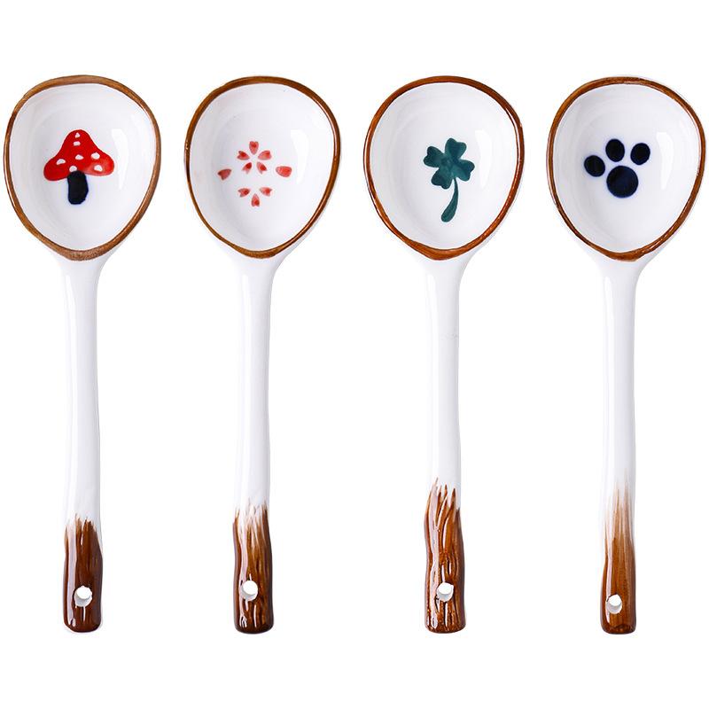 Высококачественная керамическая ложка в японском стиле, бытовая ложка для супа с длинной ручкой, десертная ложка