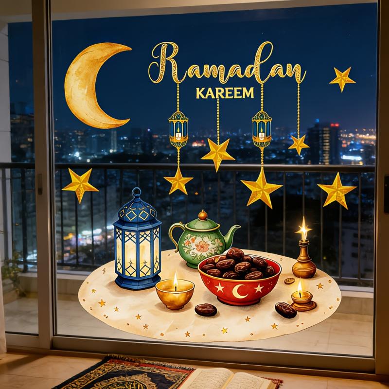 ПВХ наклейки на окно к Ид, украшение на Рамадан, Декор Eid Mubarak для дома 2026, Рамадан Карим, Ислам