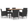 7 Piece Garden Dining Set with Cushions Black Poly Rattan