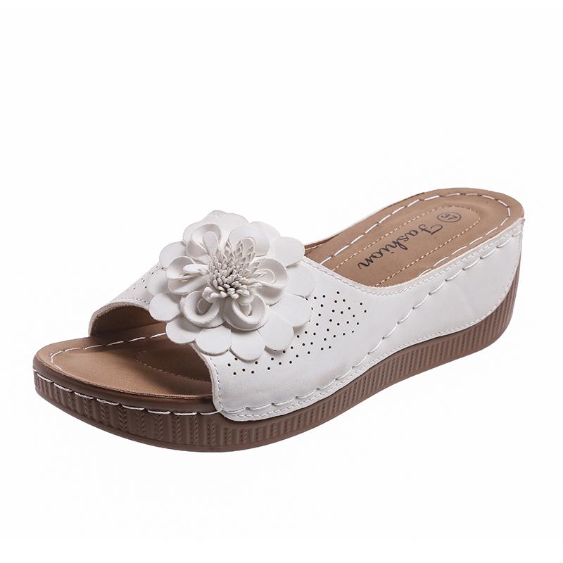 Винтажные большие цветочные сандалии женские лето 2025 удобные мягкая подошва танкетка шлепанцы женщина повседневные большие размеры 43 тапочки мухер