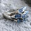 Retro Blue Crystal Ring Female Cylindrical Stone Ring Carving Engagement Handwear Attending Banquet Jewelry Wholesale