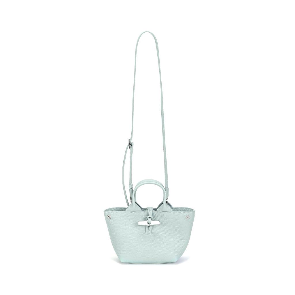 Longchamp Le Roseau Логотип с гравировкой Регулируемый съемный плечевой ремень Кожа теленка Плечевая сумка через плечо Женская сумка Светло-голубой 10278HFP282