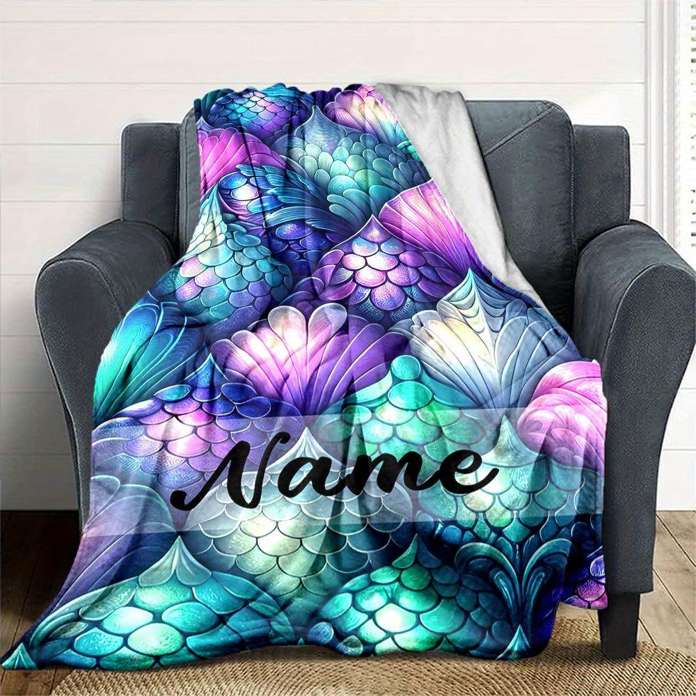 Mermaid Scales Home Blanket Unique Gift For Adults Fantasy Art Decorative Throw Blanket Name Blanket Soft And Cozy Bedding Cover Perfect Housewarming