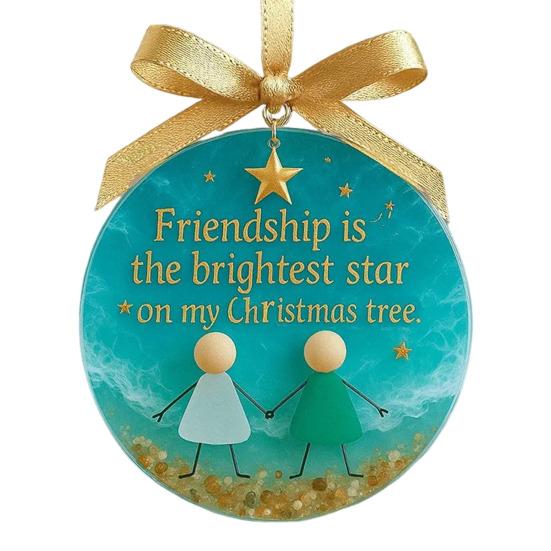 Sea Glass Friendship Ornament Handmade Sea Glass Art Friendship Keepsake Round Acrylic Christmas Tree Ornament for Xmas Party Decor