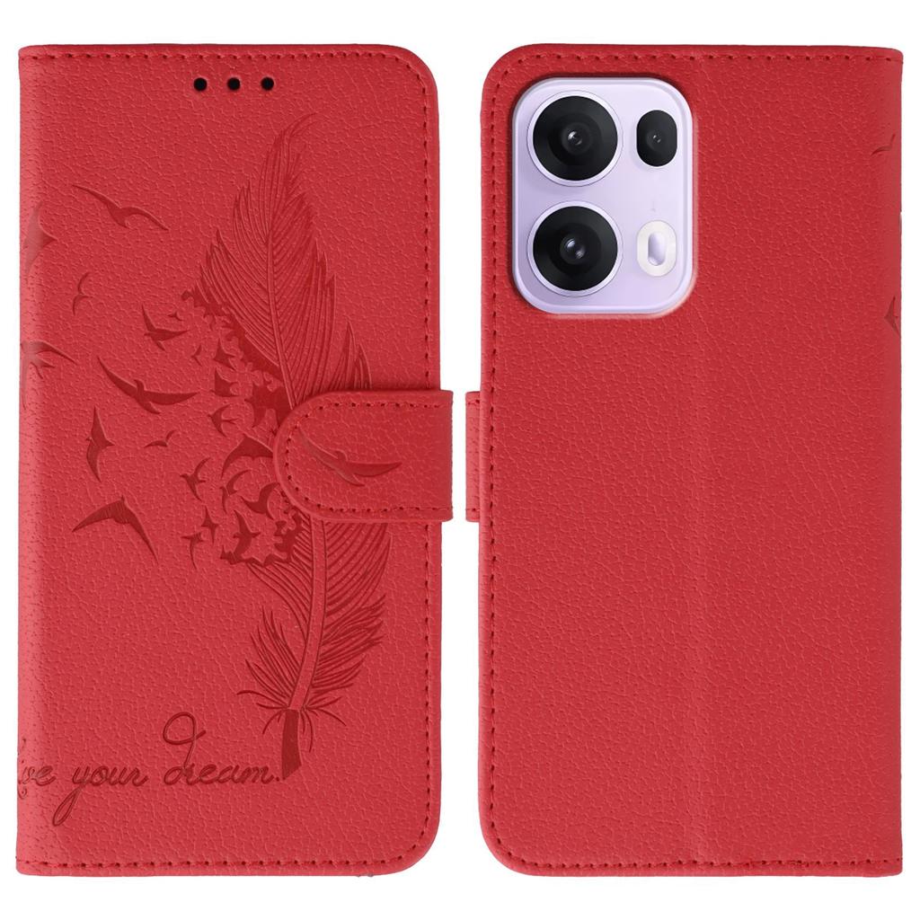 For Oppo Reno13 Pro 5G Case Feather Imprint PU Leather Wallet Phone Cover
