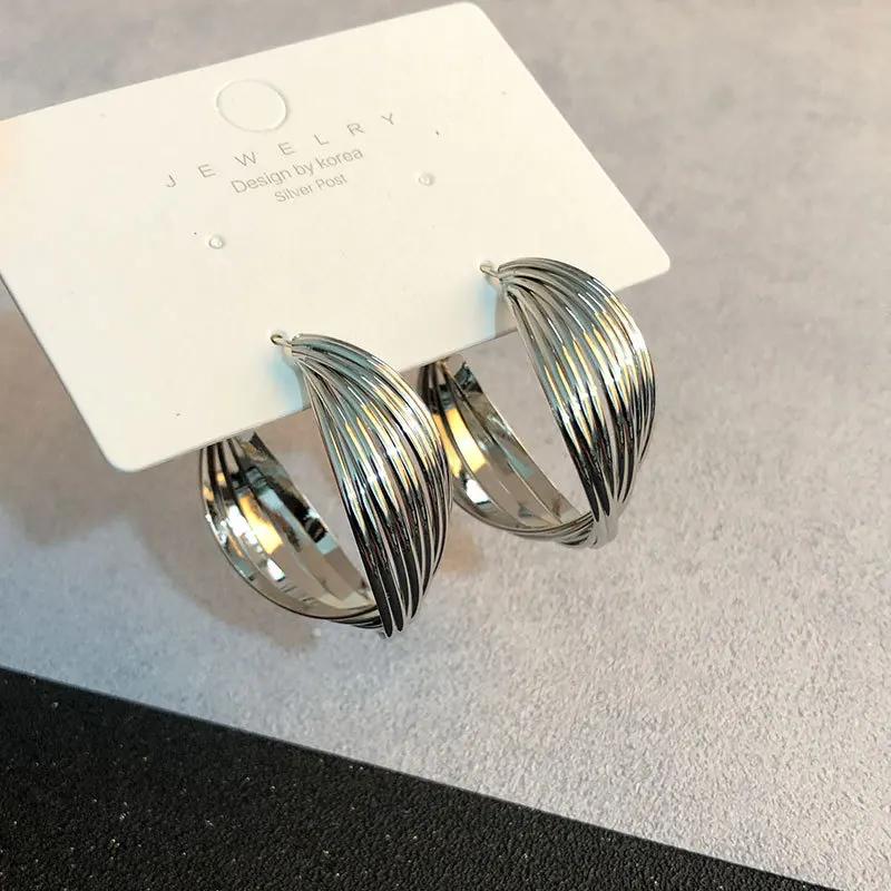 Модные металлические геометрические круглые серьги-кольца для женщин в стиле панк, серебряный цвет, в форме буквы C, серьги-подвески, ювелирные изделия Brincos, подарок